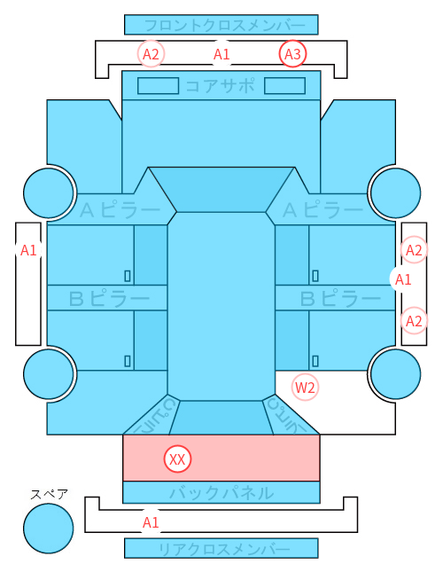 Body condition diagram (damage marks, Japanese labels)