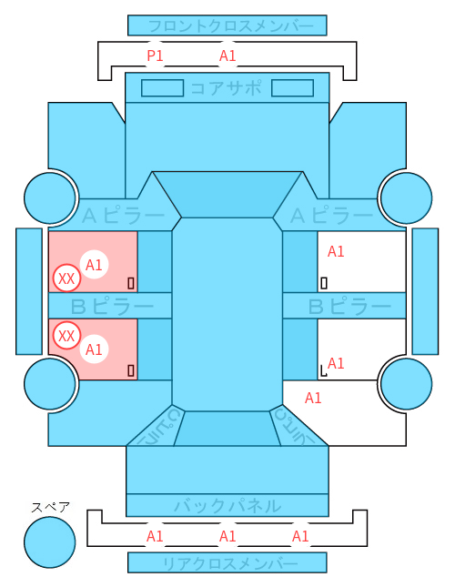 Body condition diagram (damage marks, Japanese labels)
