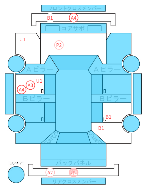 Body condition diagram (damage marks, Japanese labels)