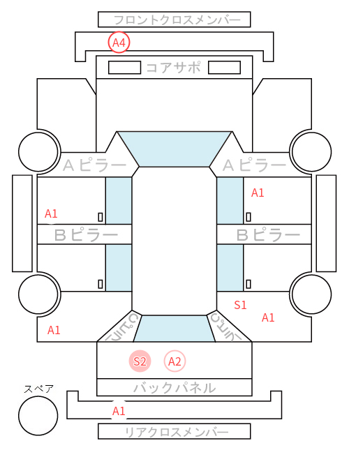 Body condition diagram (damage marks, Japanese labels)