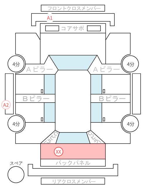 Body condition diagram (damage marks, Japanese labels)