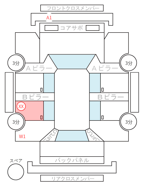 Body condition diagram (damage marks, Japanese labels)