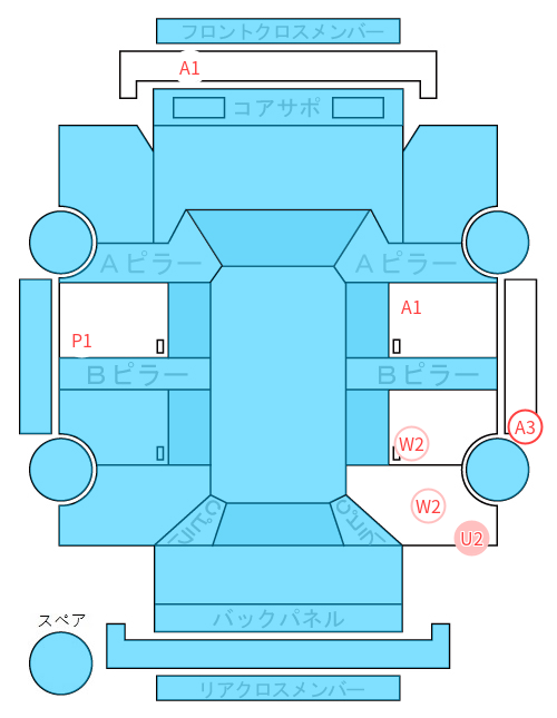 Body condition diagram (damage marks, Japanese labels)