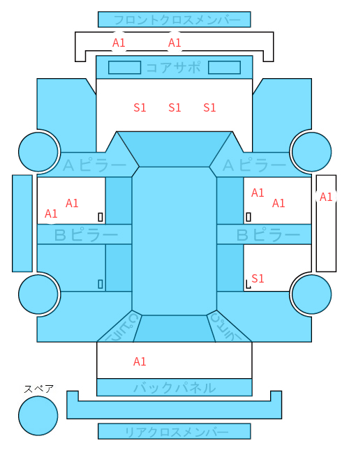 Body condition diagram (damage marks, Japanese labels)
