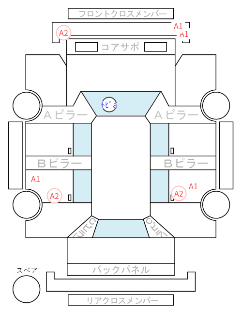 Body condition diagram (damage marks, Japanese labels)