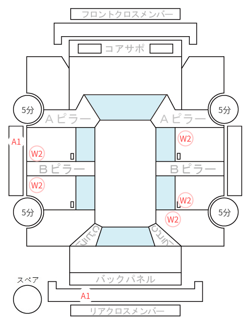 Body condition diagram (damage marks, Japanese labels)