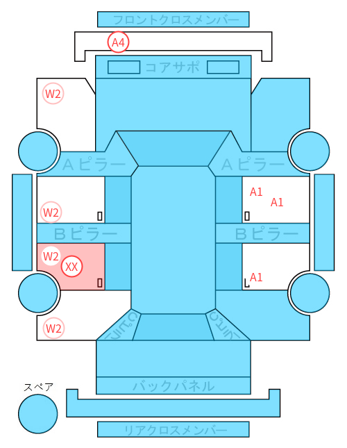 Body condition diagram (damage marks, Japanese labels)