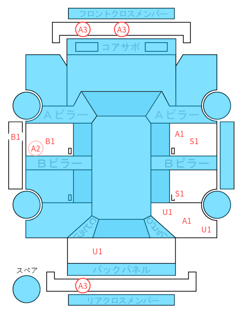 Body condition diagram (damage marks, Japanese labels)