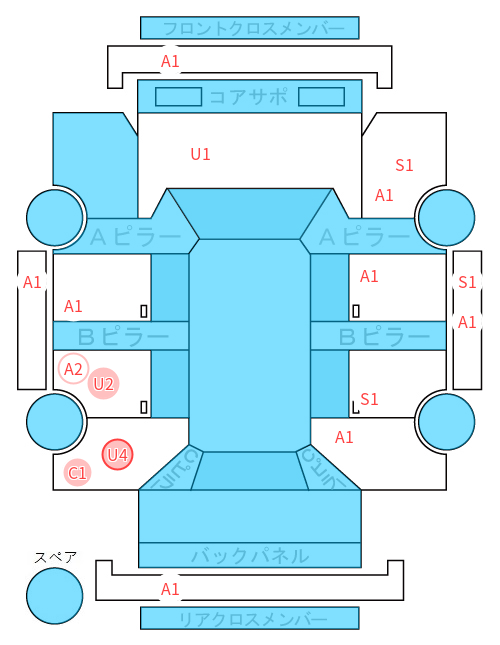 Body condition diagram (damage marks, Japanese labels)