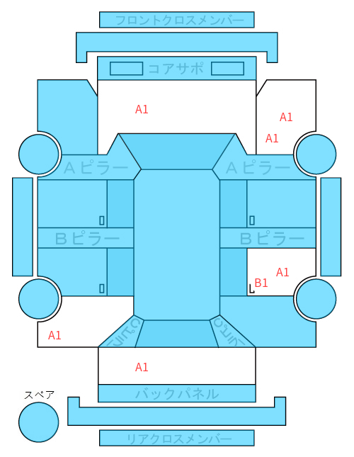 Body condition diagram (damage marks, Japanese labels)