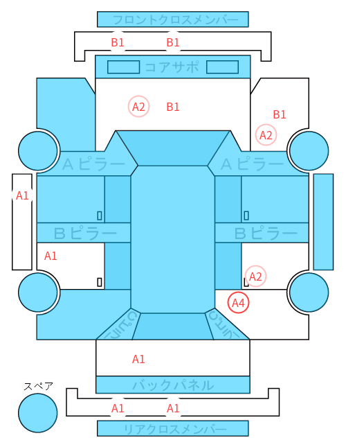 Body condition diagram (damage marks, Japanese labels)