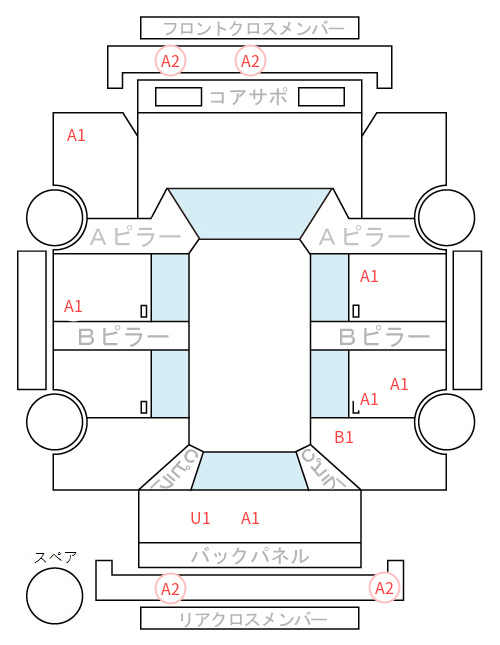 Body condition diagram (damage marks, Japanese labels)