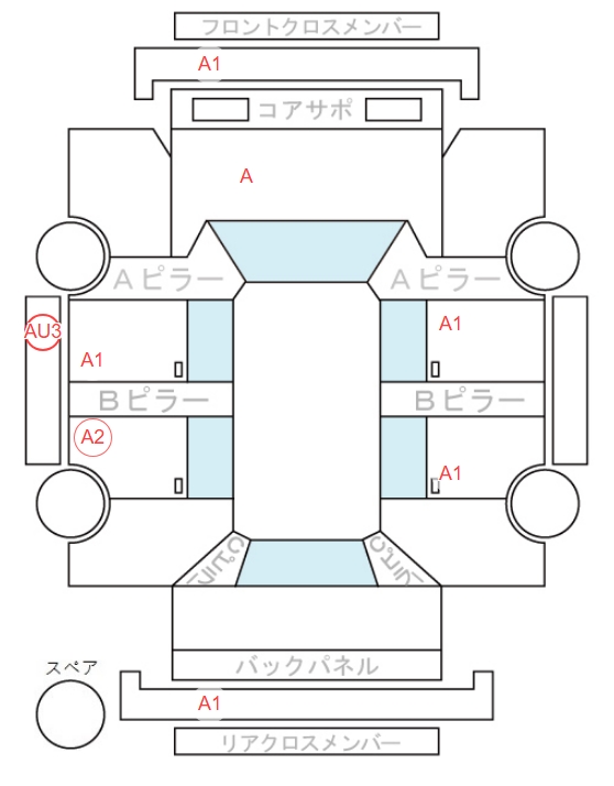 Body condition diagram (damage marks, Japanese labels)