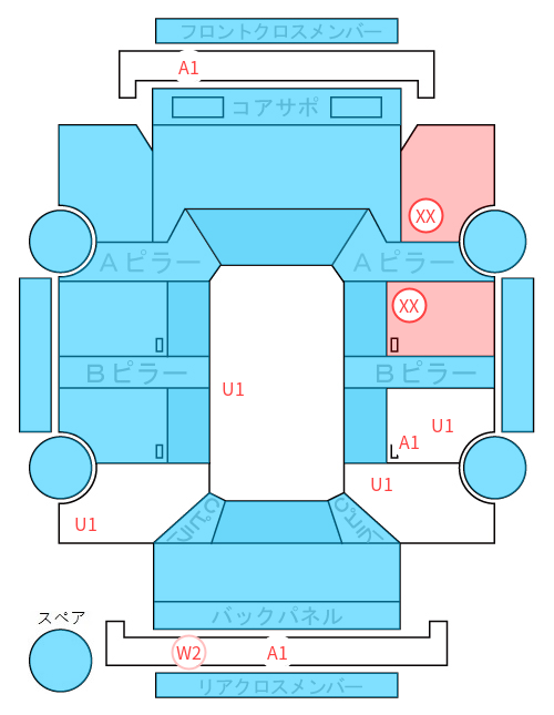 Body condition diagram (damage marks, Japanese labels)