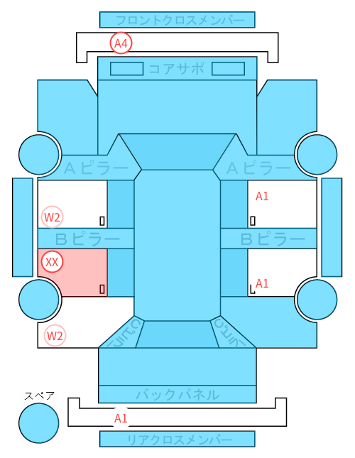 Body condition diagram (damage marks, Japanese labels)