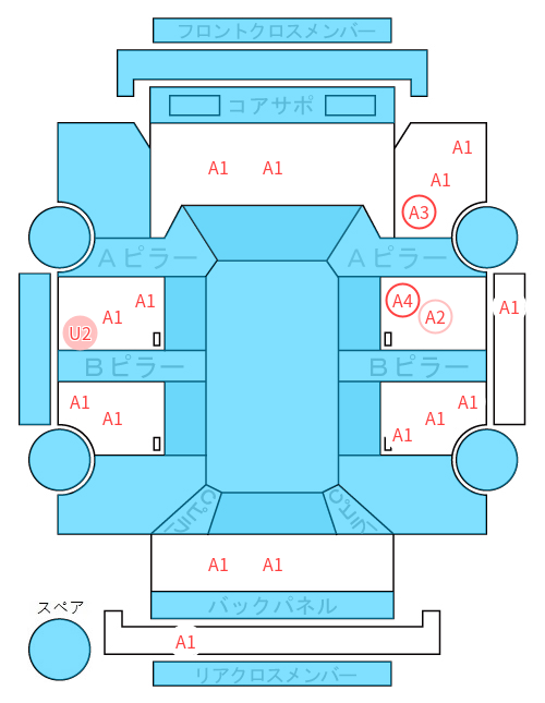 Body condition diagram (damage marks, Japanese labels)
