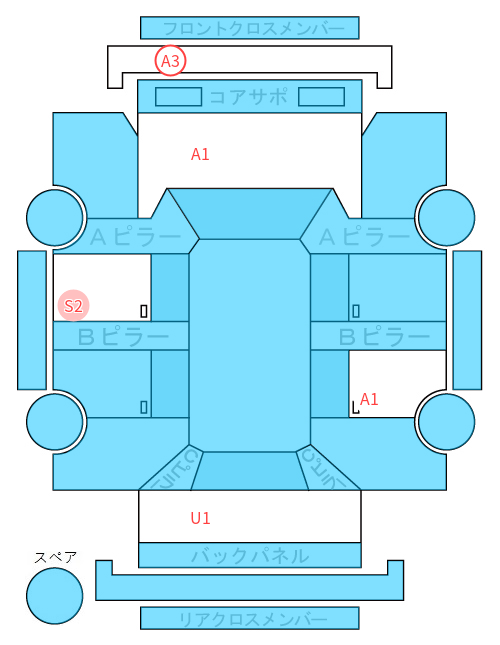 Body condition diagram (damage marks, Japanese labels)