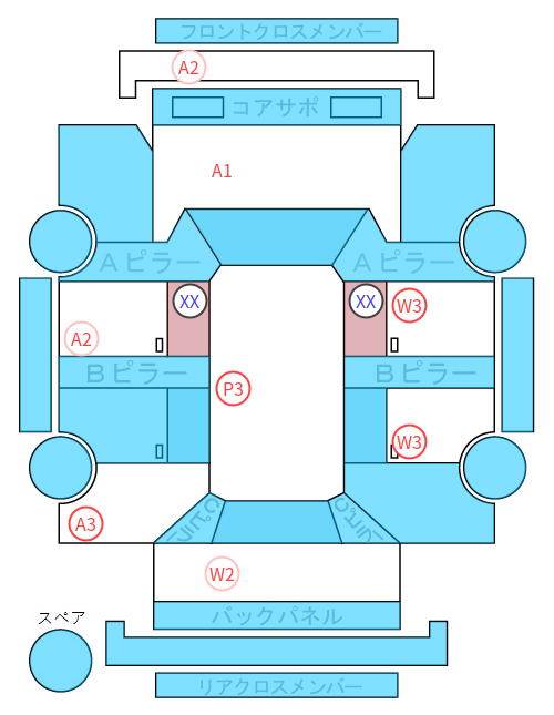 Body condition diagram (damage marks, Japanese labels)