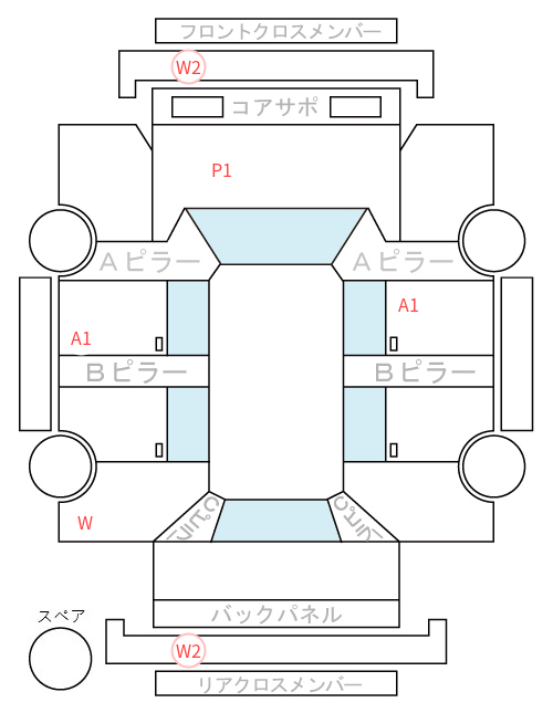 Body condition diagram (damage marks, Japanese labels)