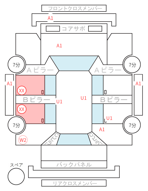 Body condition diagram (damage marks, Japanese labels)