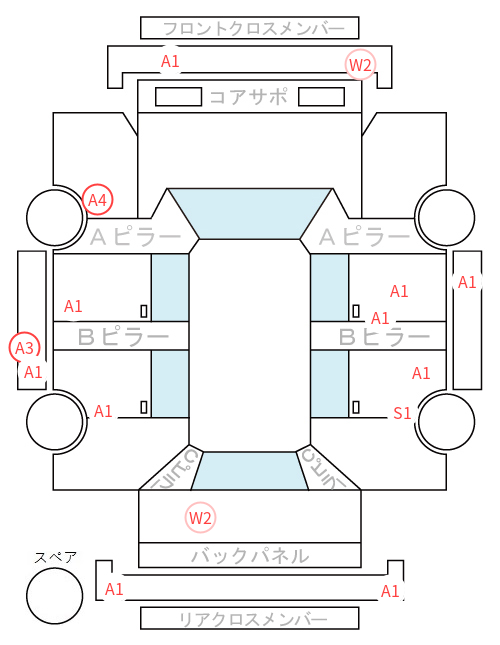Body condition diagram (damage marks, Japanese labels)