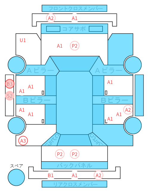 Body condition diagram (damage marks, Japanese labels)
