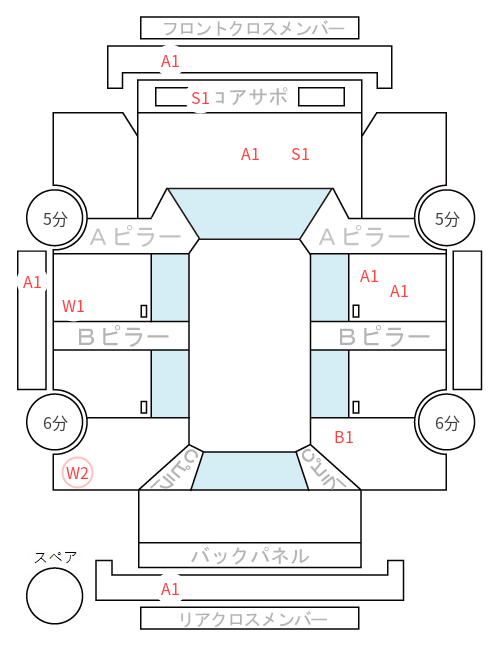 Body condition diagram (damage marks, Japanese labels)