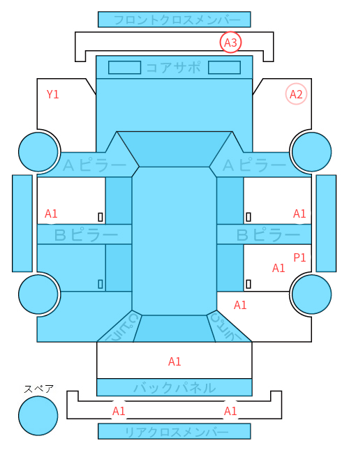 Body condition diagram (damage marks, Japanese labels)