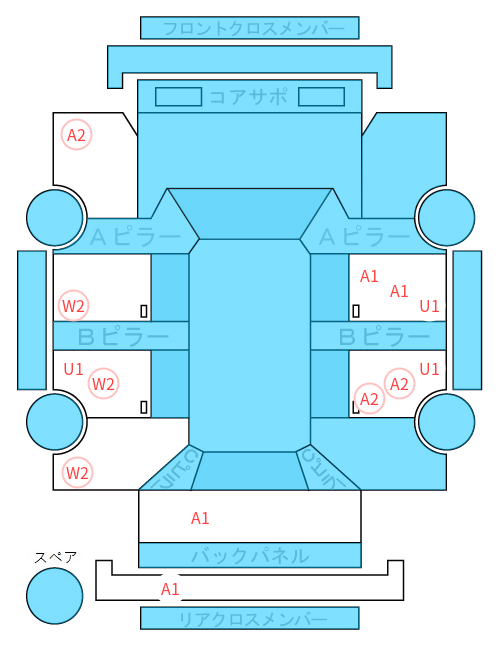 Body condition diagram (damage marks, Japanese labels)