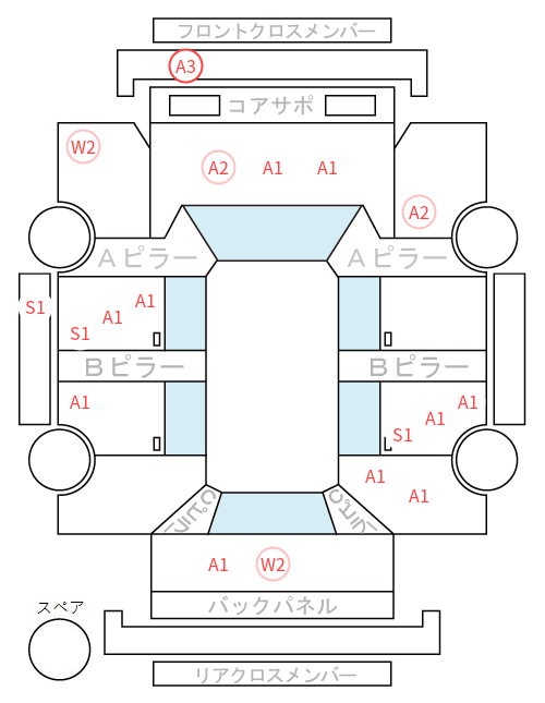 Body condition diagram (damage marks, Japanese labels)