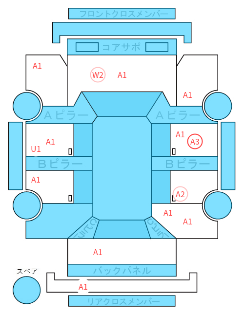 Body condition diagram (damage marks, Japanese labels)