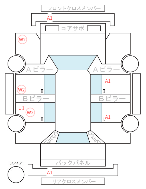 Body condition diagram (damage marks, Japanese labels)