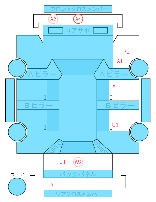 Body condition diagram (damage marks, Japanese labels)