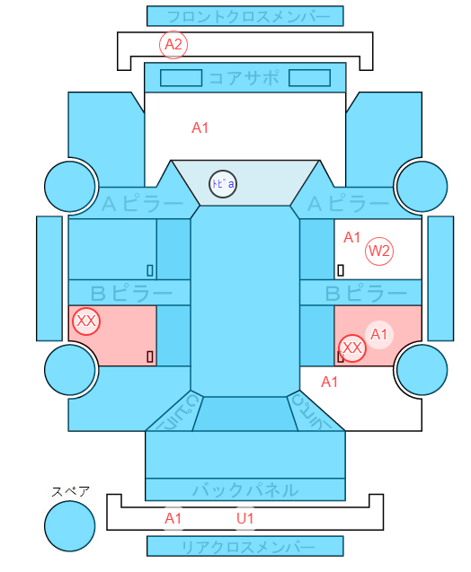 Body condition diagram (damage marks, Japanese labels)
