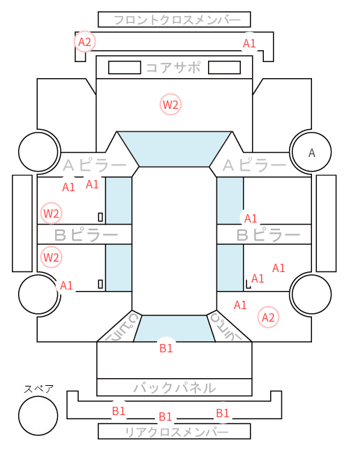 Body condition diagram (damage marks, Japanese labels)