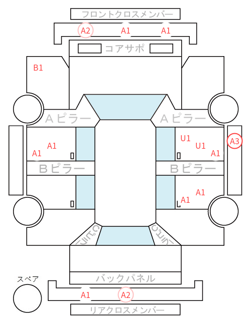 Body condition diagram (damage marks, Japanese labels)